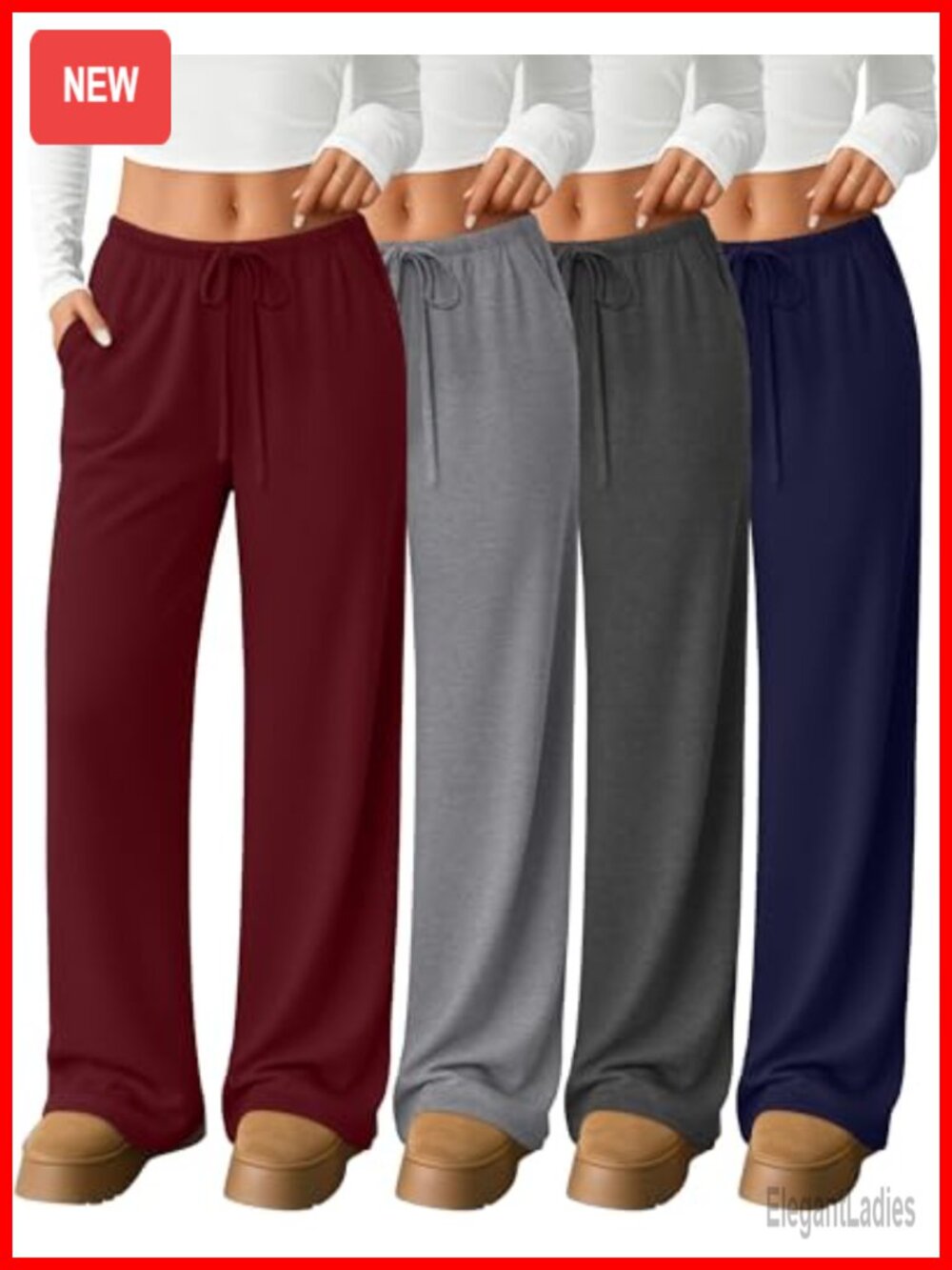 Women's Wide Leg Lounge Pants 4 Pack Drawstring Pockets Yoga Sweatpants